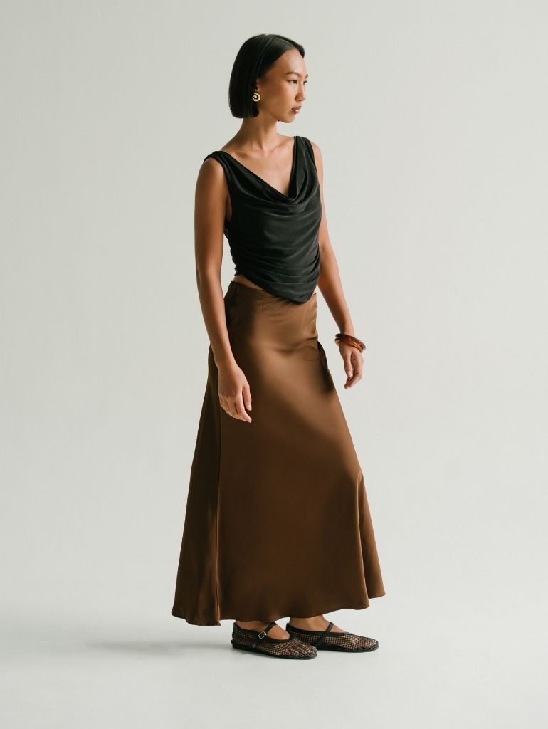 Zali Satin Skirt in Red Cherry
