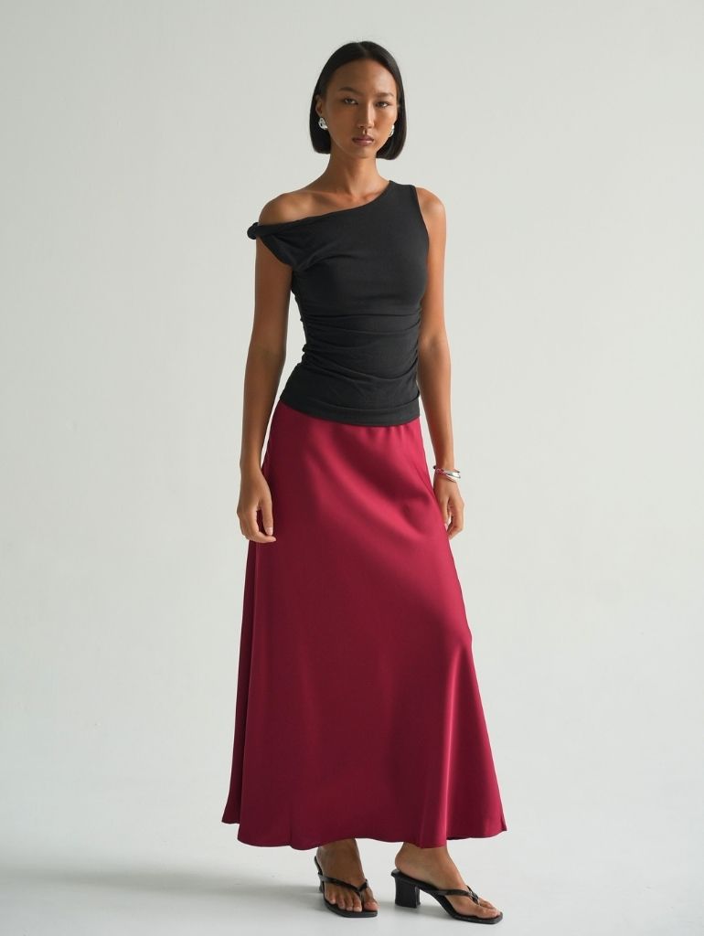 Zali Satin Skirt in Red Cherry