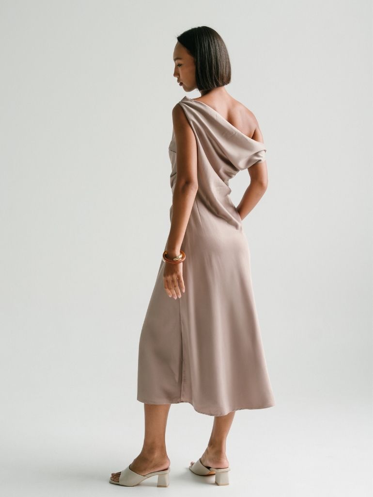 Salma Satin Dress in Taupe