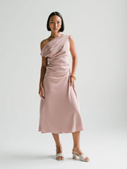 Salma Satin Dress in Taupe